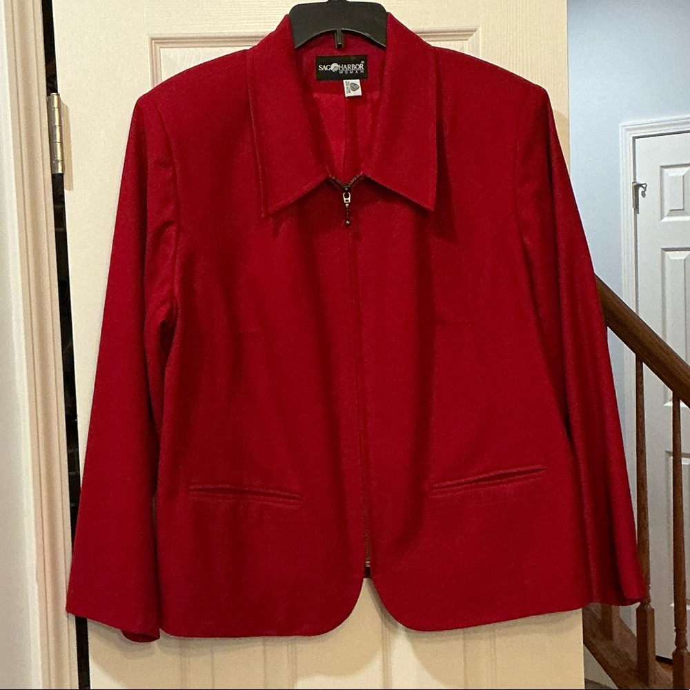 Sag Harbor Bold Red Zip-Front Blazer
